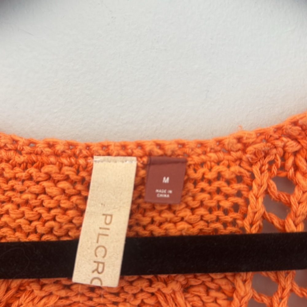 Anthropologie Pilcro Cable Knit Oversized Orange Sweater Size Medium 100% Cotton - Picture 4 of 7